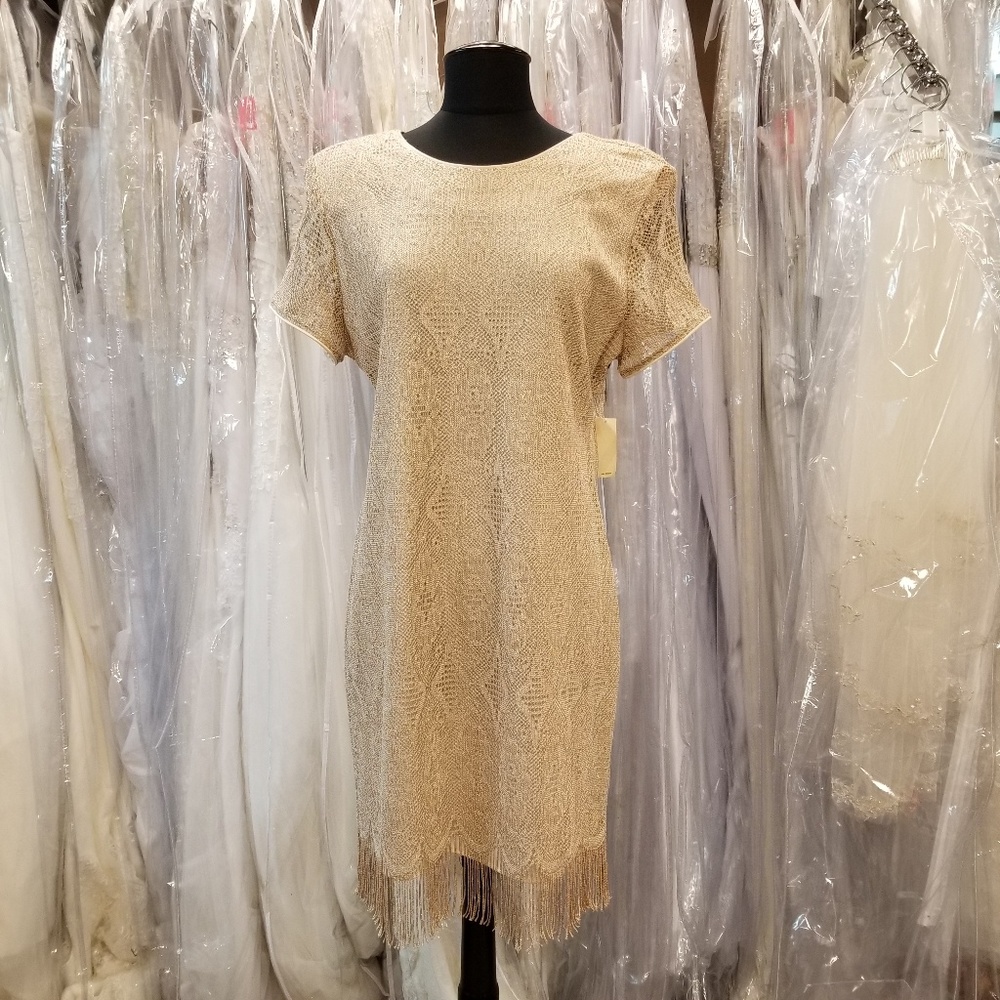 Vintage Gold Lace and Fringe Dress